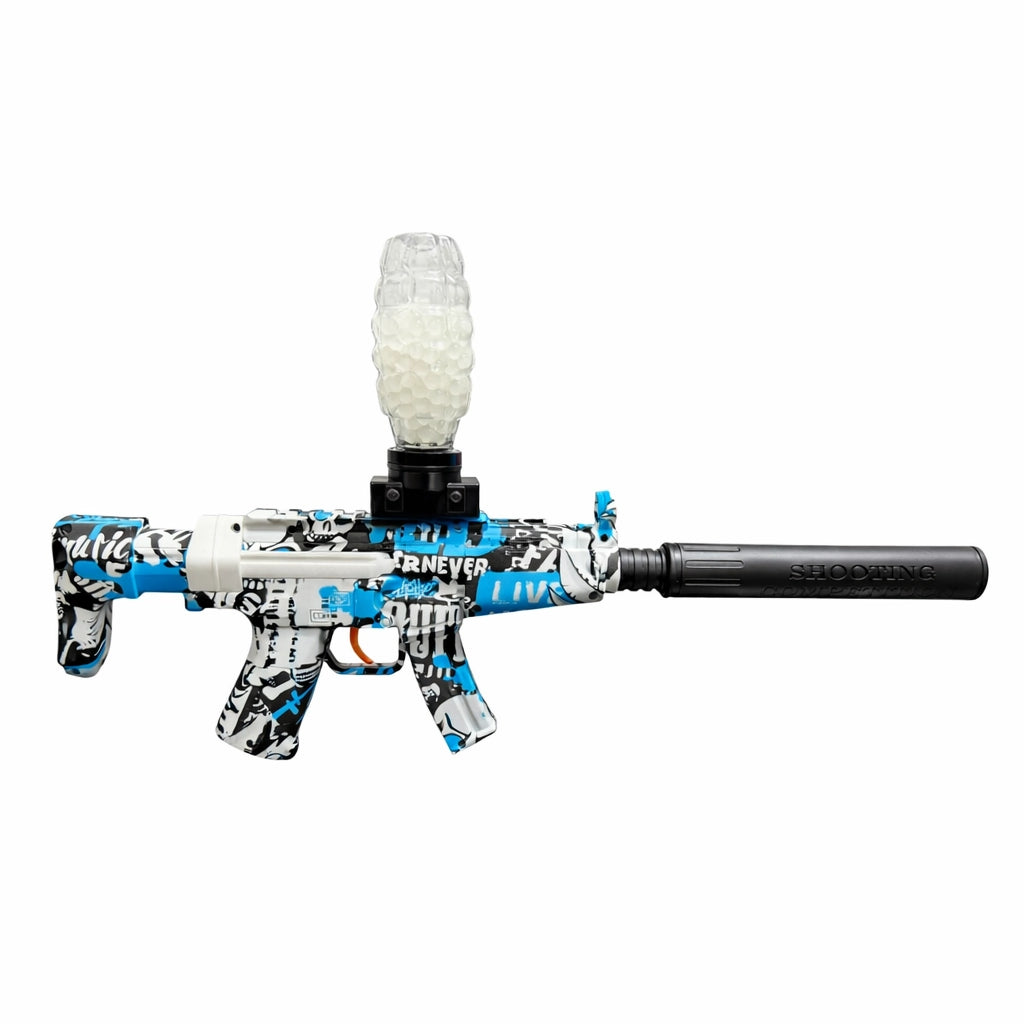 Tahito Toys MP5 Gel Blaster with realistic design and adjustable stock, ready for outdoor play and target practice.