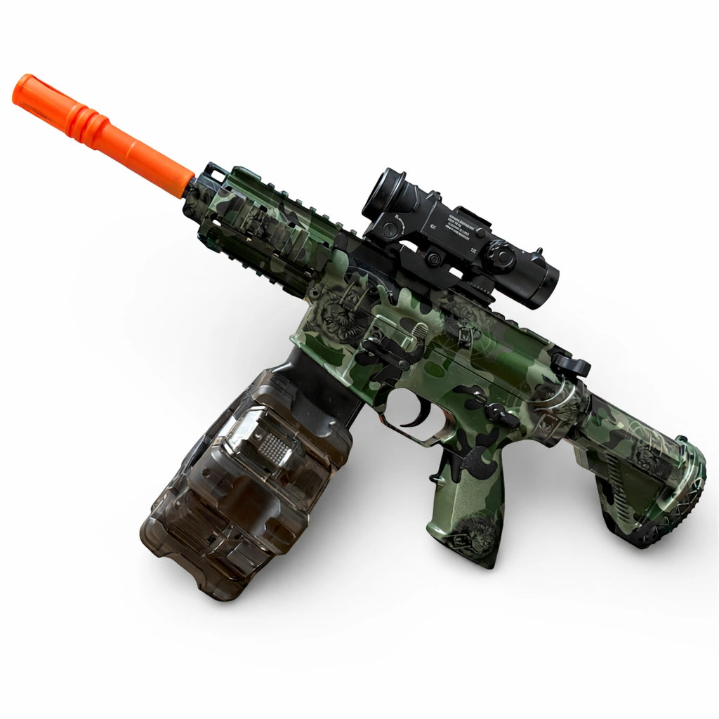 Tahito Toys M4G Gel Blaster Rifle with realistic design and vibrant colors, ideal for outdoor play and target practice.