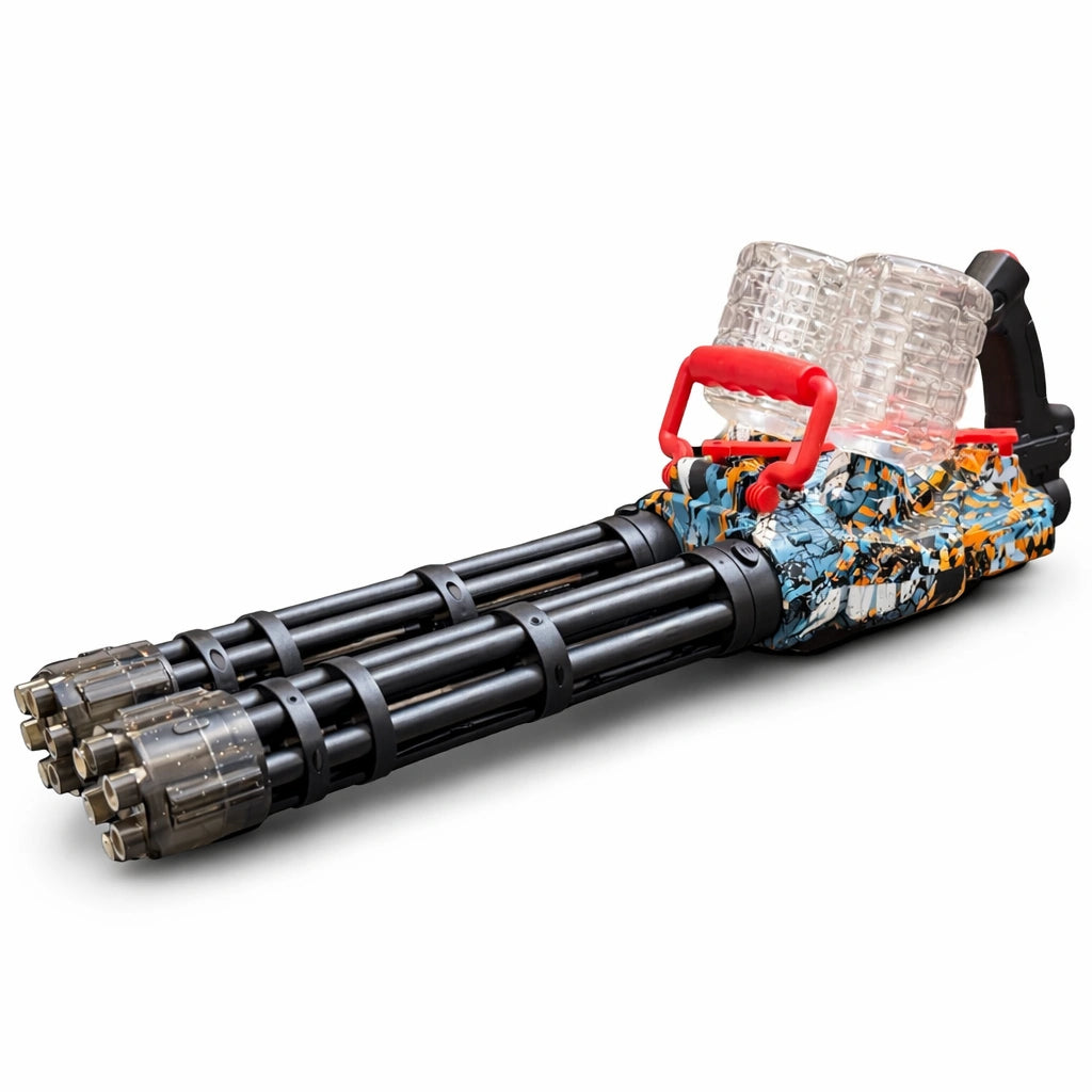 Tahito Toys Tornado Sports Elite multi-barrel gel blaster with colorful design and multiple barrels for high-action play.