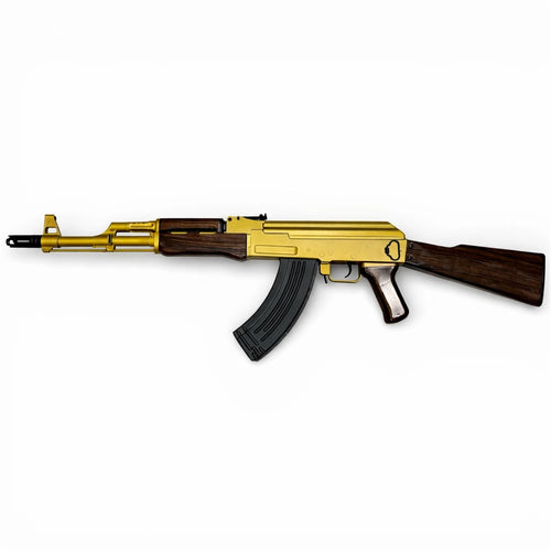 Tahito Toys AK-47 Gel Blaster Gold Edition with realistic details and vibrant gold finish, ready for action play.
