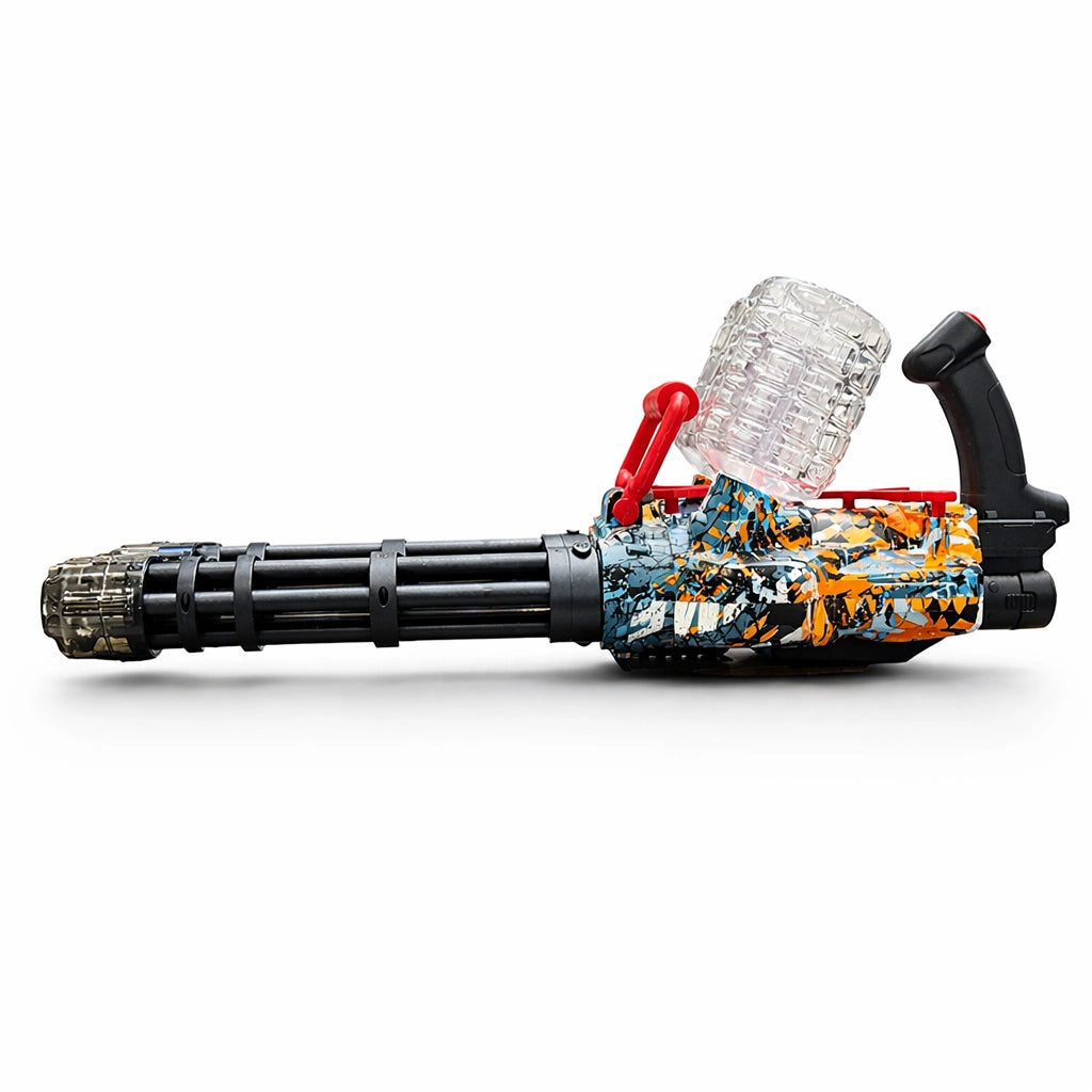 Tahito toys Tornado Sports Elite Multi-Barrel Gel Blaster with colorful barrels and tactical grip for outdoor toy shooting games.