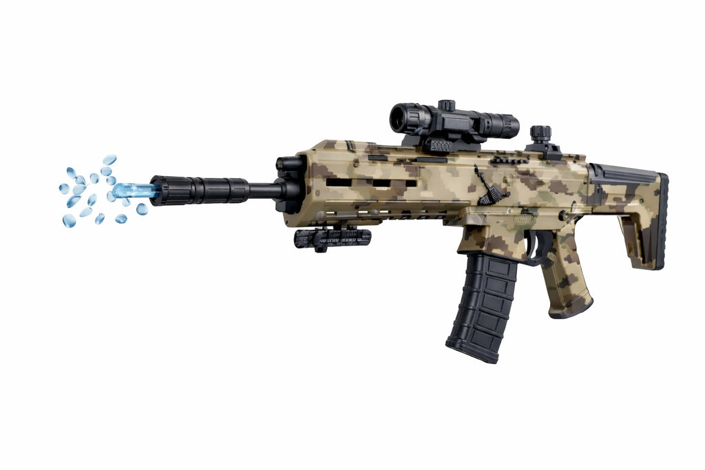 Tahito Toys SCAR camouflage toy gun with realistic design and green camouflage pattern, suitable for outdoor play and pretend battles.