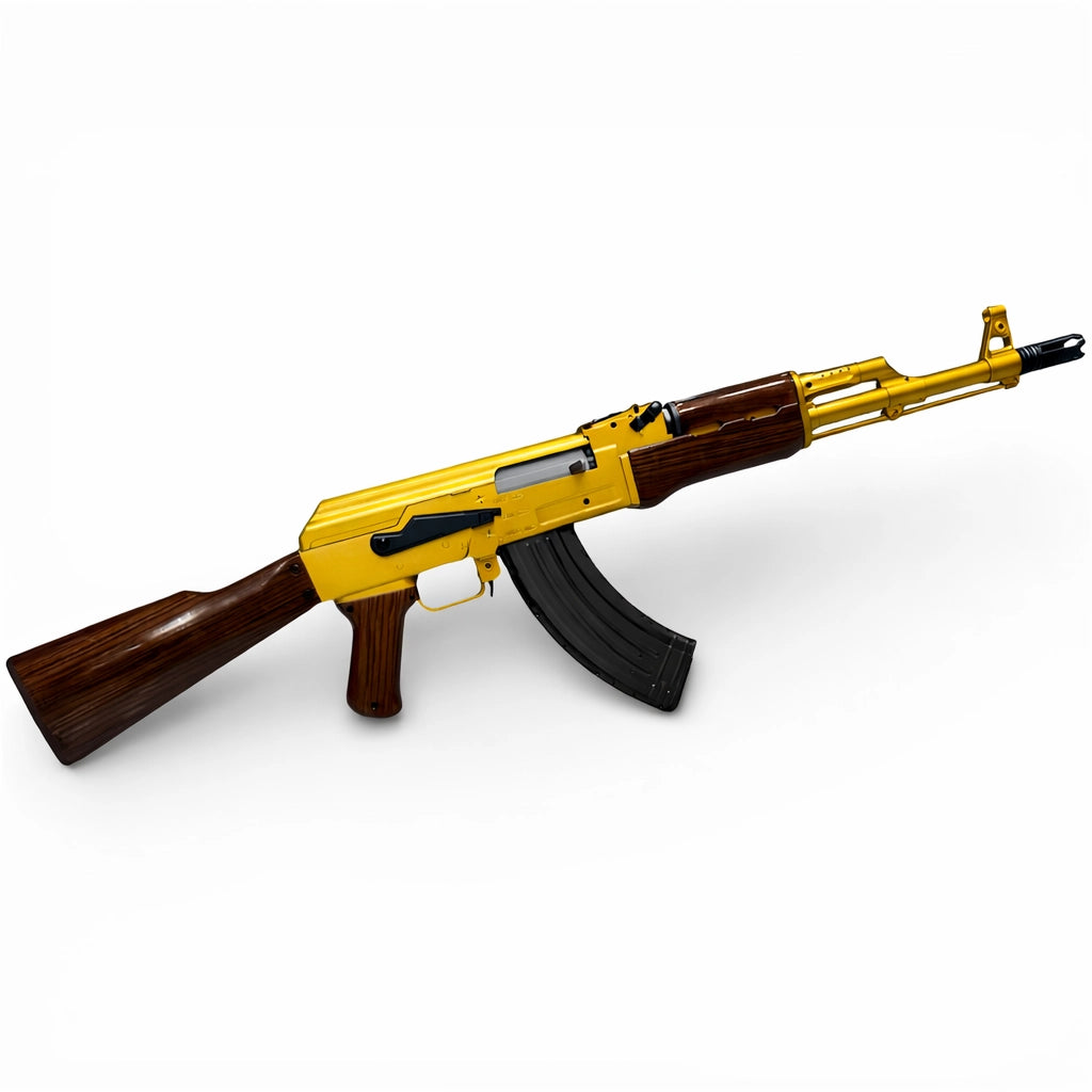 Tahito Toys AK-47 Gel Blaster Gold Edition with realistic design and vibrant gold finish, ready for action in a play setting.