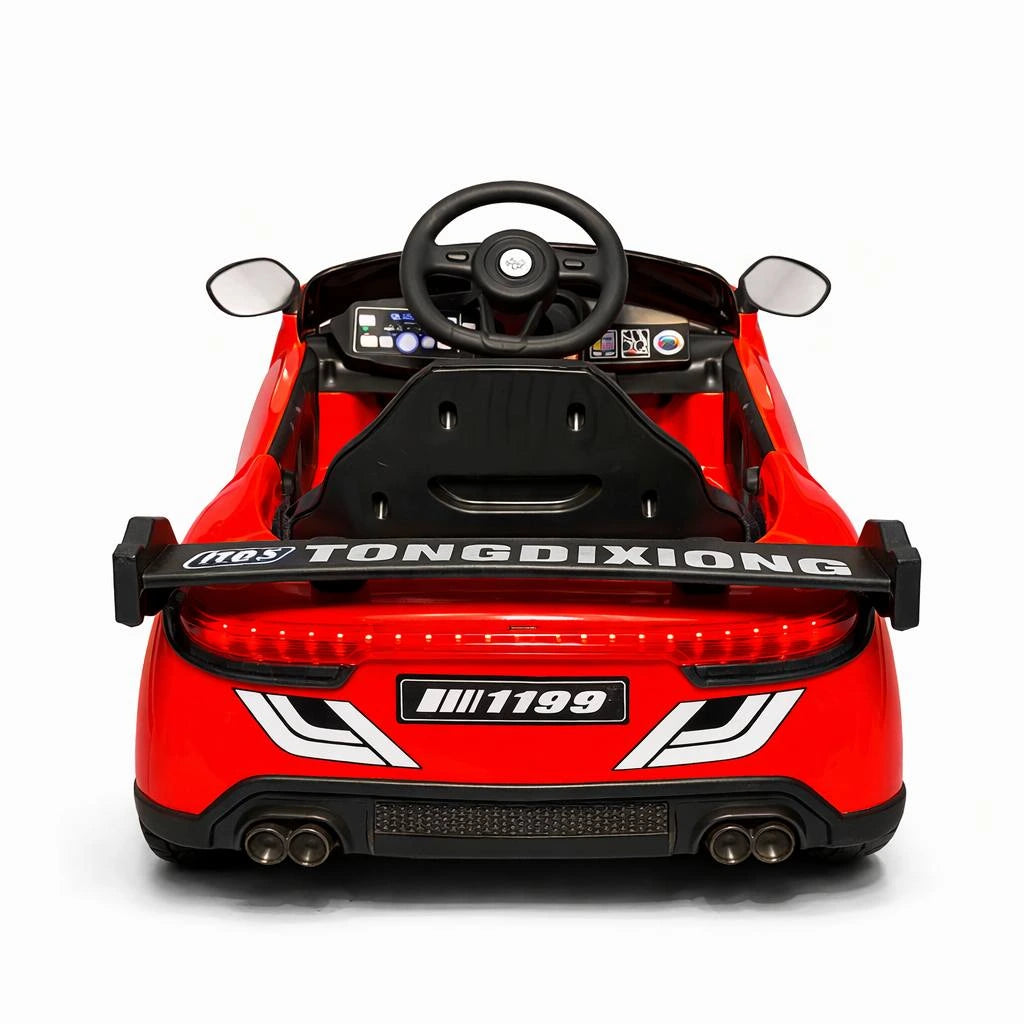 Kids sports car toy by Tahito Toys, red miniature car with racing design and plastic wheels for children to play.