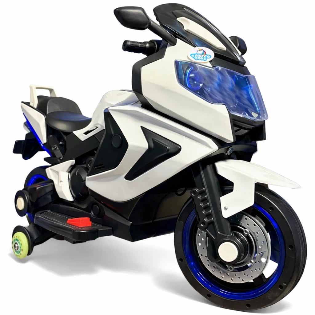 Tahito Toys BMW motorcycle toy with key, detailed miniature ride-on bike in black with realistic features and accessories.