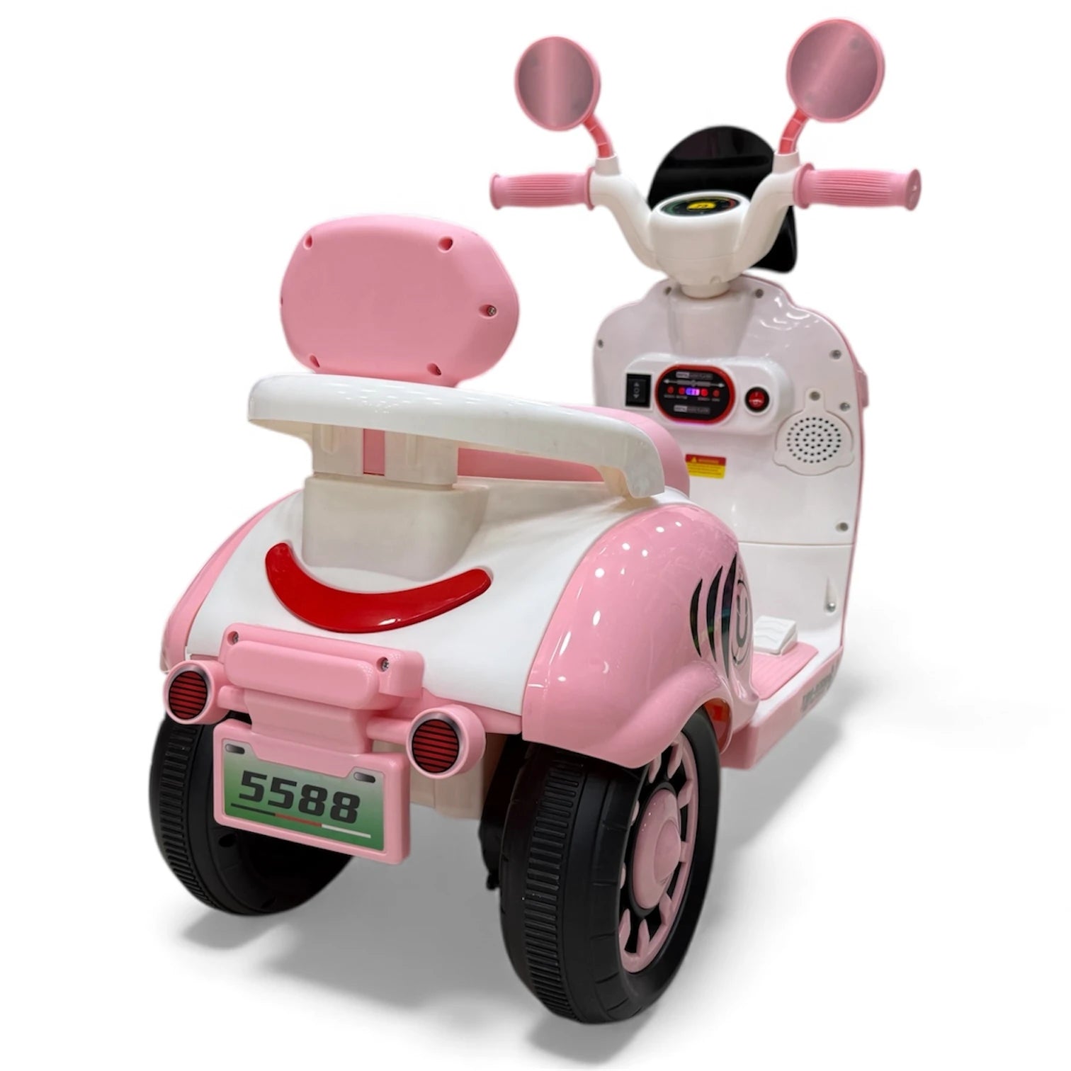 Tahito Toys Vespa Rolls-Royce toy model, detailed miniature scooter with luxury car design elements, in a vibrant color scheme.