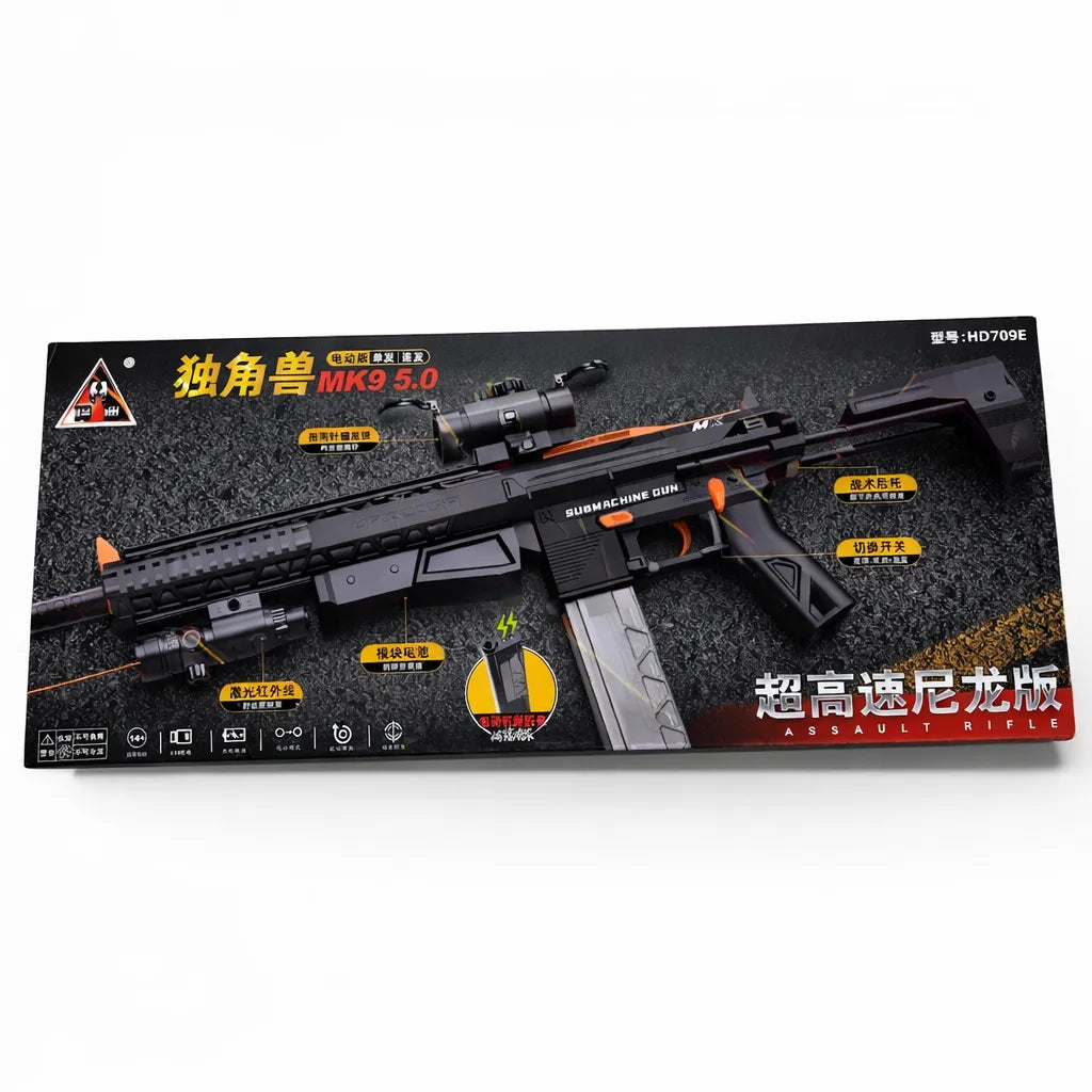 Tahito Toys MK Rifle Gel Blaster with colorful gel balls and adjustable scope for outdoor water gun fun.