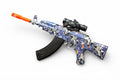 Tahito Toys G380-6C gel blaster with transparent body and orange accents, ready for action in a play setting.