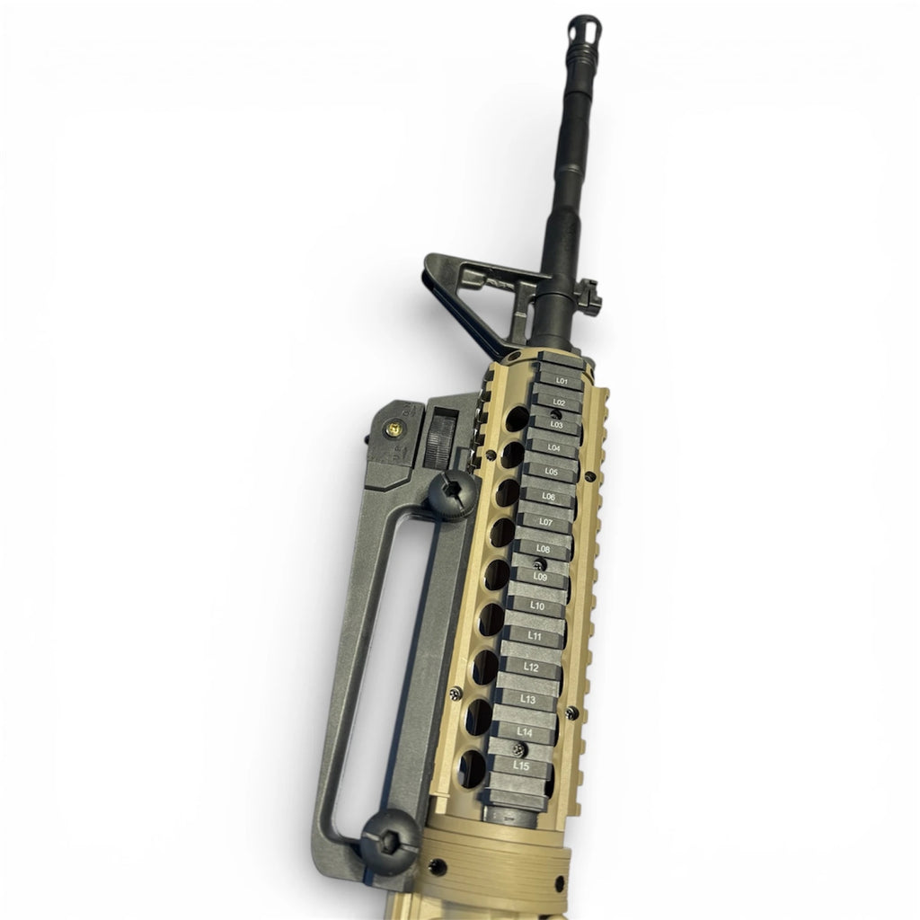 Tahito Toys M4A1 Gel Blaster toy gun with realistic design and bright green accents, shown from a side angle.