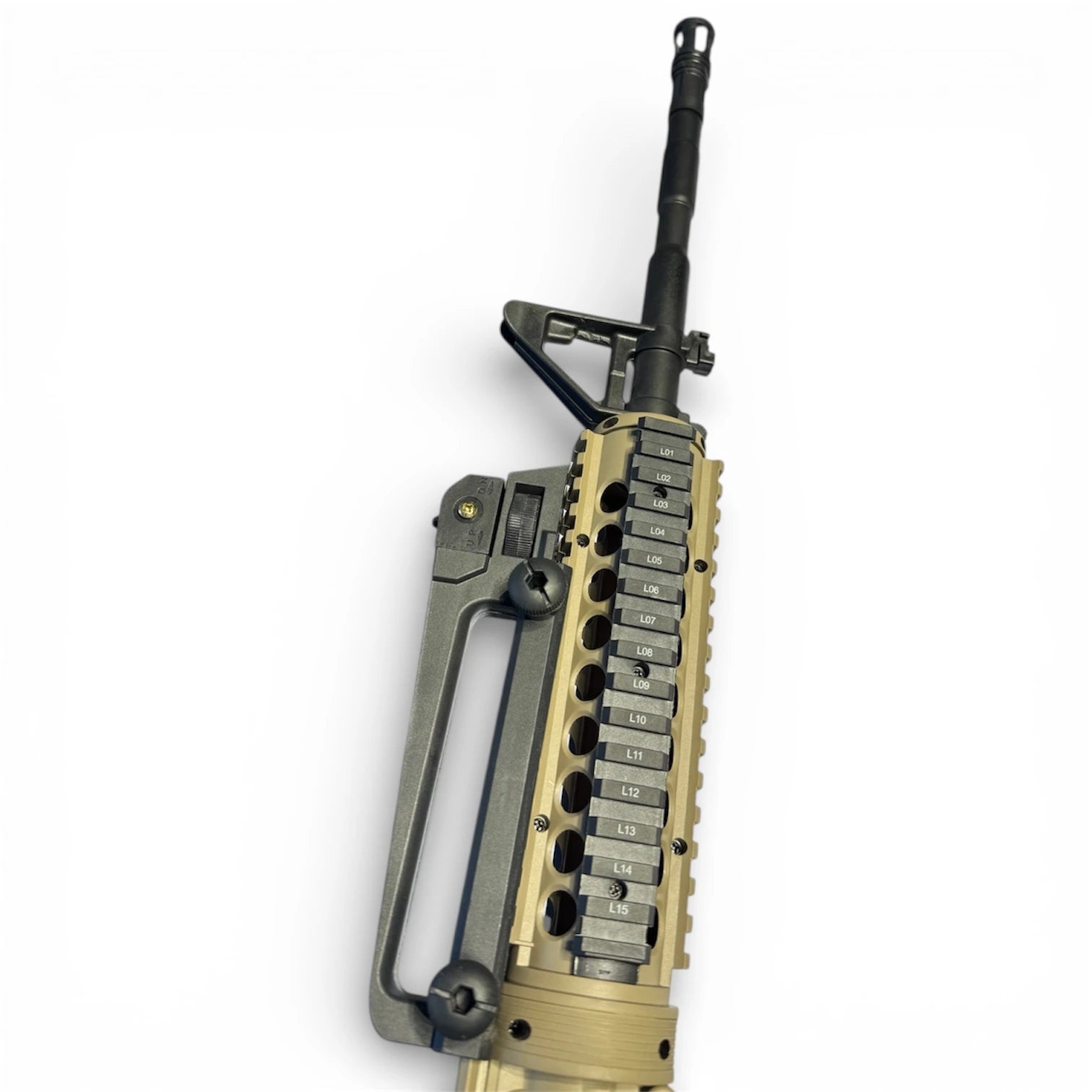 Tahito Toys M4A1 Gel Blaster toy gun with realistic design and bright green accents, shown from a side angle.