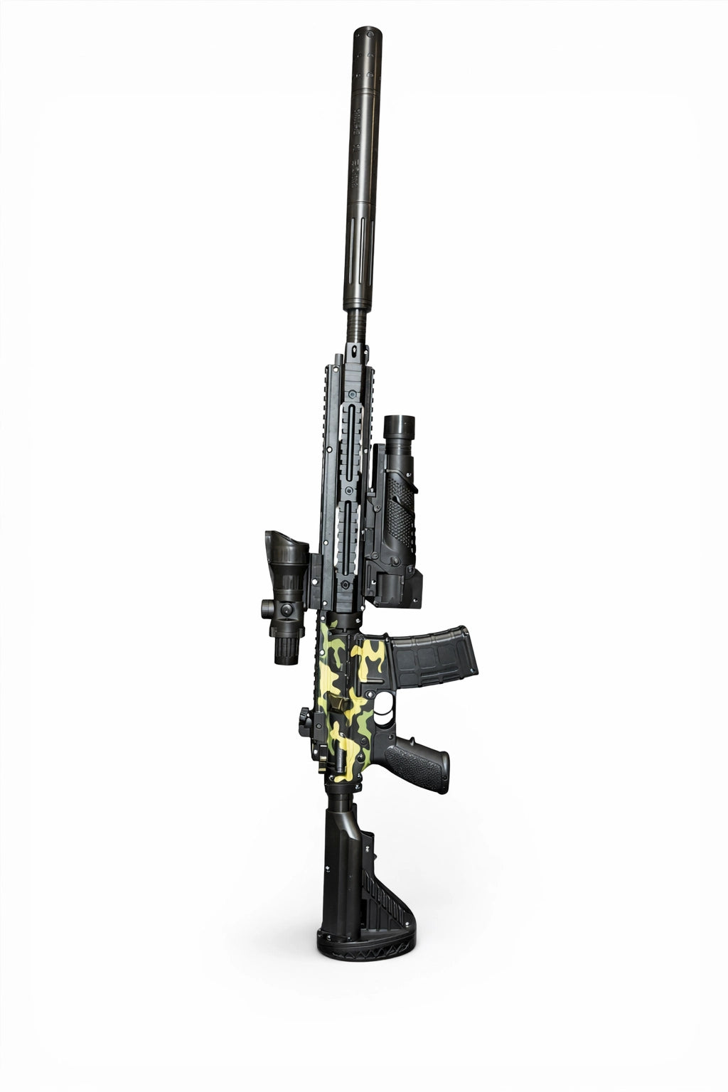 Tahito Toys M416 Gel Blaster with realistic design and blue gel balls, suitable for outdoor play and target practice.