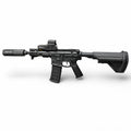 Tahito Toys SLR toy rifle with silencer and effects, realistic black plastic toy gun with detailed features and safety design.