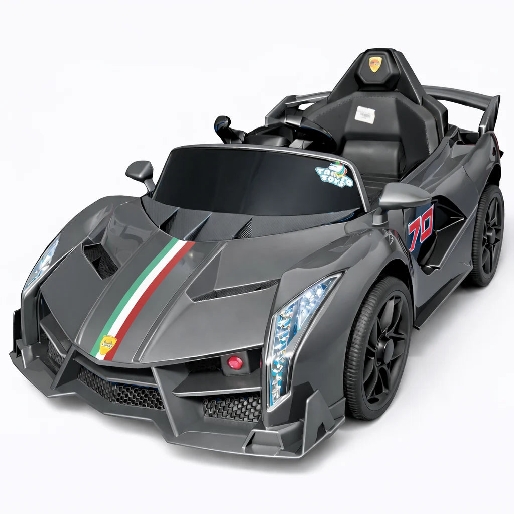 Red Lamborghini Veneno toy car by Tahito Toys with detailed exterior design and sleek aerodynamic features.
