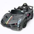 Red Lamborghini Veneno toy car by Tahito Toys with detailed exterior design and sleek aerodynamic features.