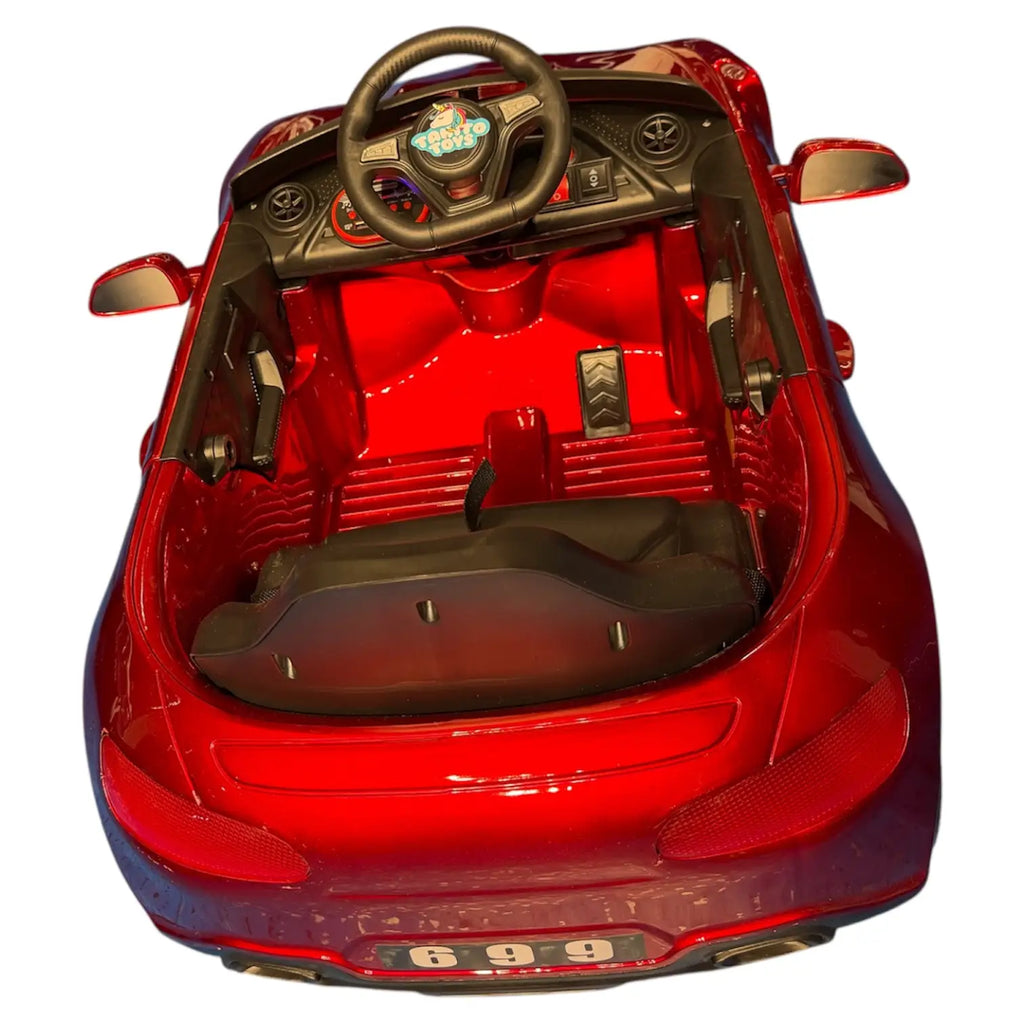 Mini Mercedes C-Class toy car by Tahito Toys, detailed model in black with realistic features, suitable for children.
