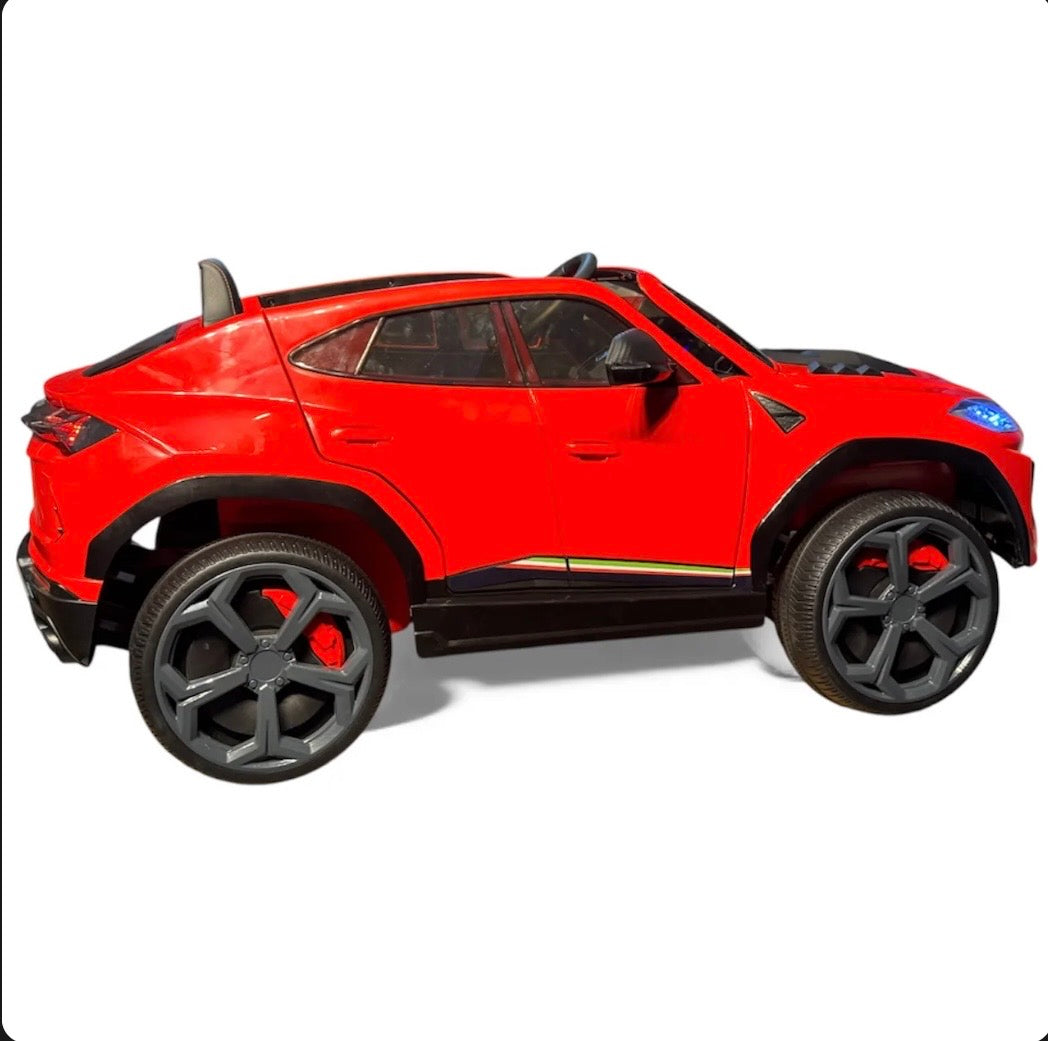 Red Lamborghini Urus toy car by Tahito Toys, detailed miniature model with sleek design and realistic features.