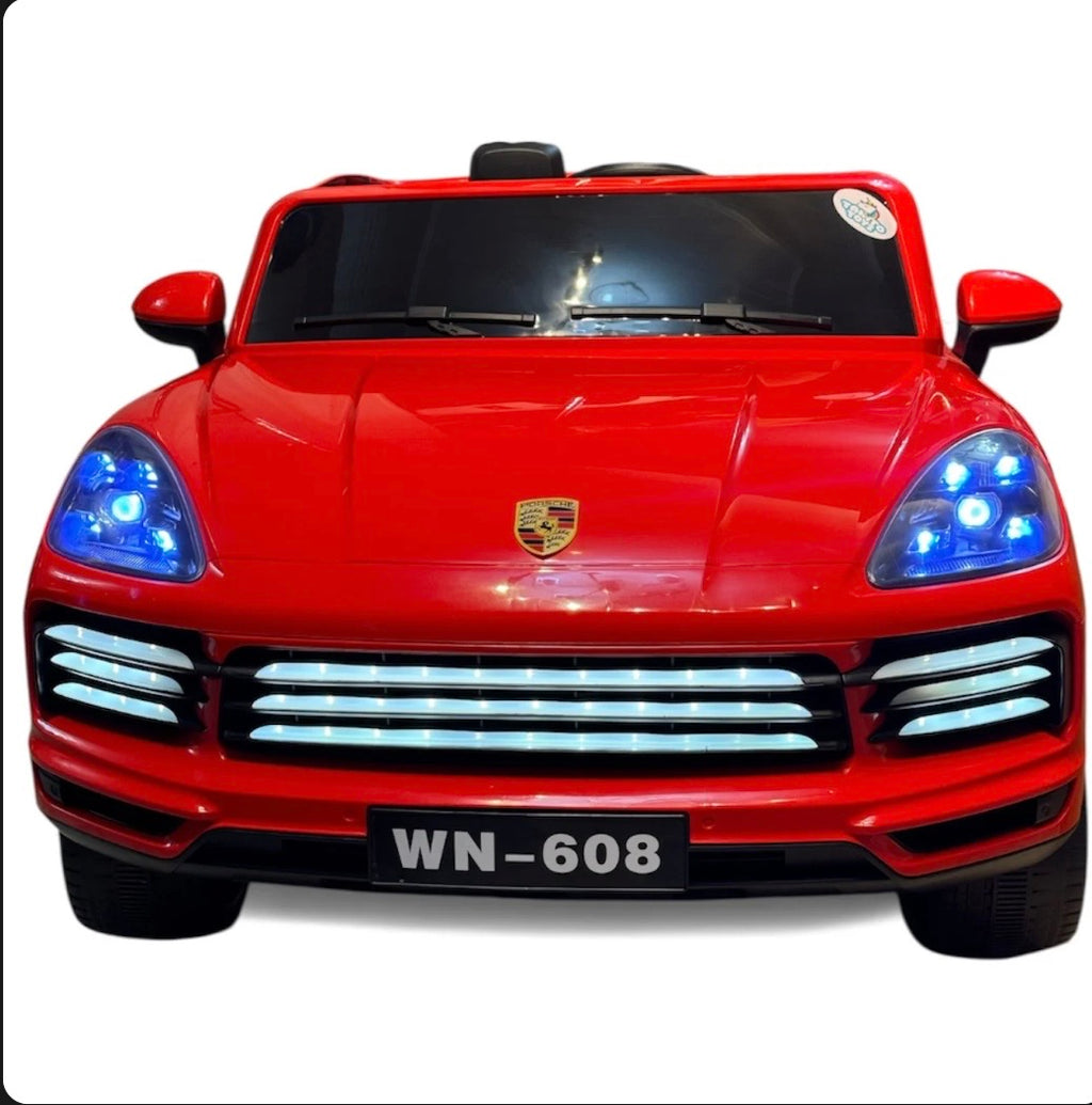 Tahito Toys Porsche Cayenne toy car modeled in bright red with detailed exterior and realistic design.