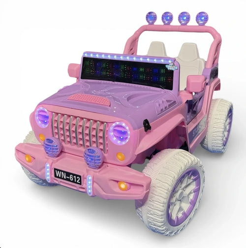 Big girls’ pink Jeep Wrangler toy by Tahito Toys, featuring realistic design and spacious interior for imaginative play.