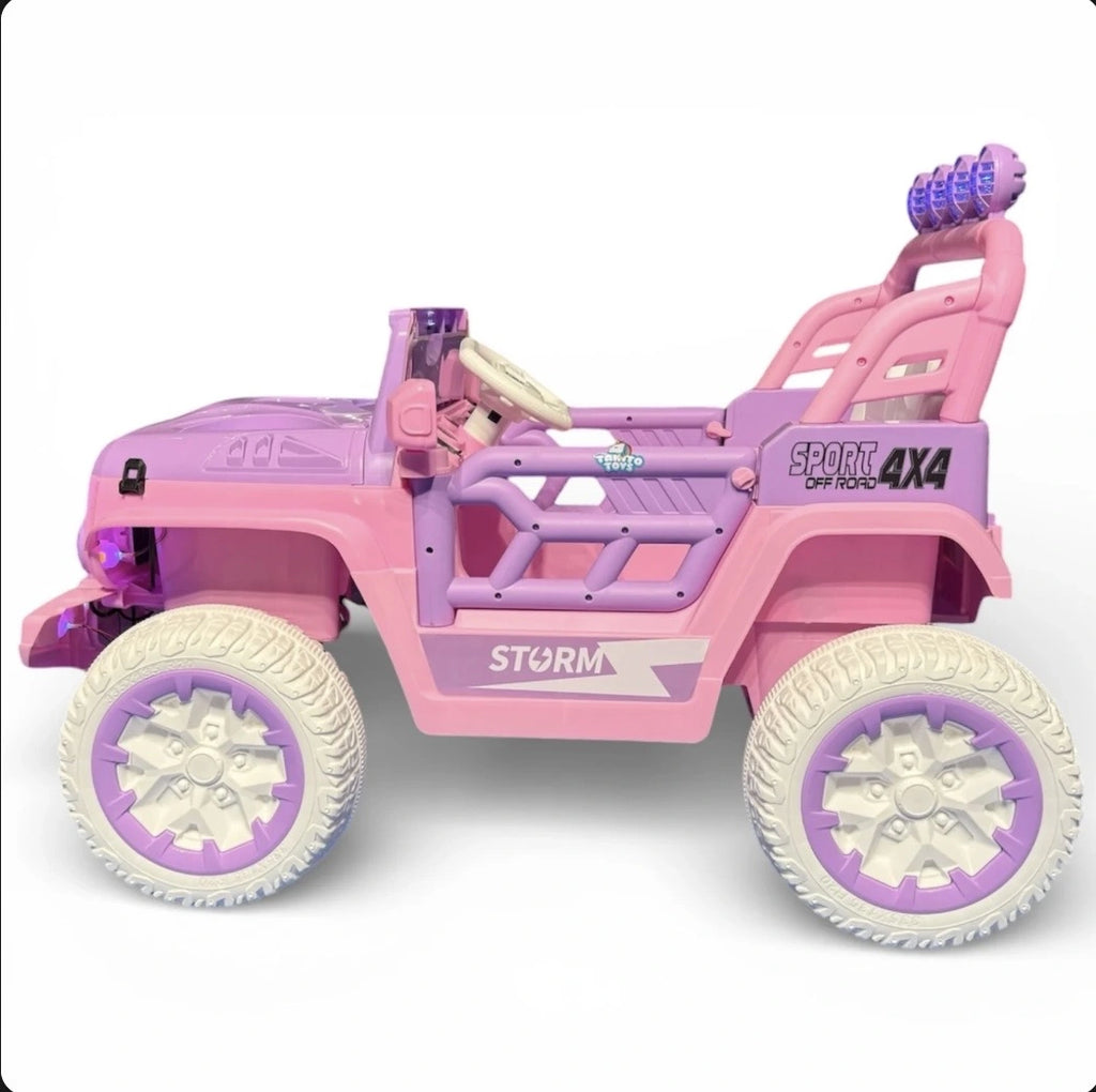 Big girls’ pink Jeep Wrangler toy by Tahito Toys, featuring realistic design and sturdy construction for outdoor play.