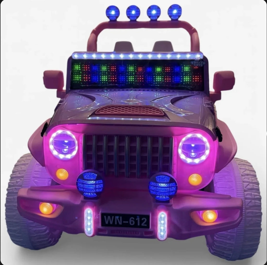 Big girls' Tahito Toys Jeep Wrangler ride-on toy with steering wheel and rugged design for outdoor play.